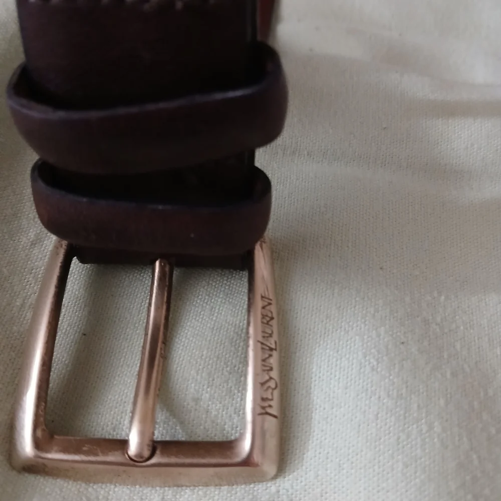 Yves Saint Laurent Dark Brown Belt with Solid Brass Buckle - Picture 7 of 8